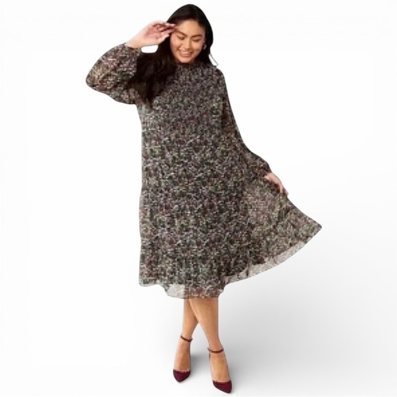 Draper James Dresses & Skirts - DRAPER JAMES RSVP Dark Green Chiffon Floral Smocked Long-Sleeve Midi Dress, XXL